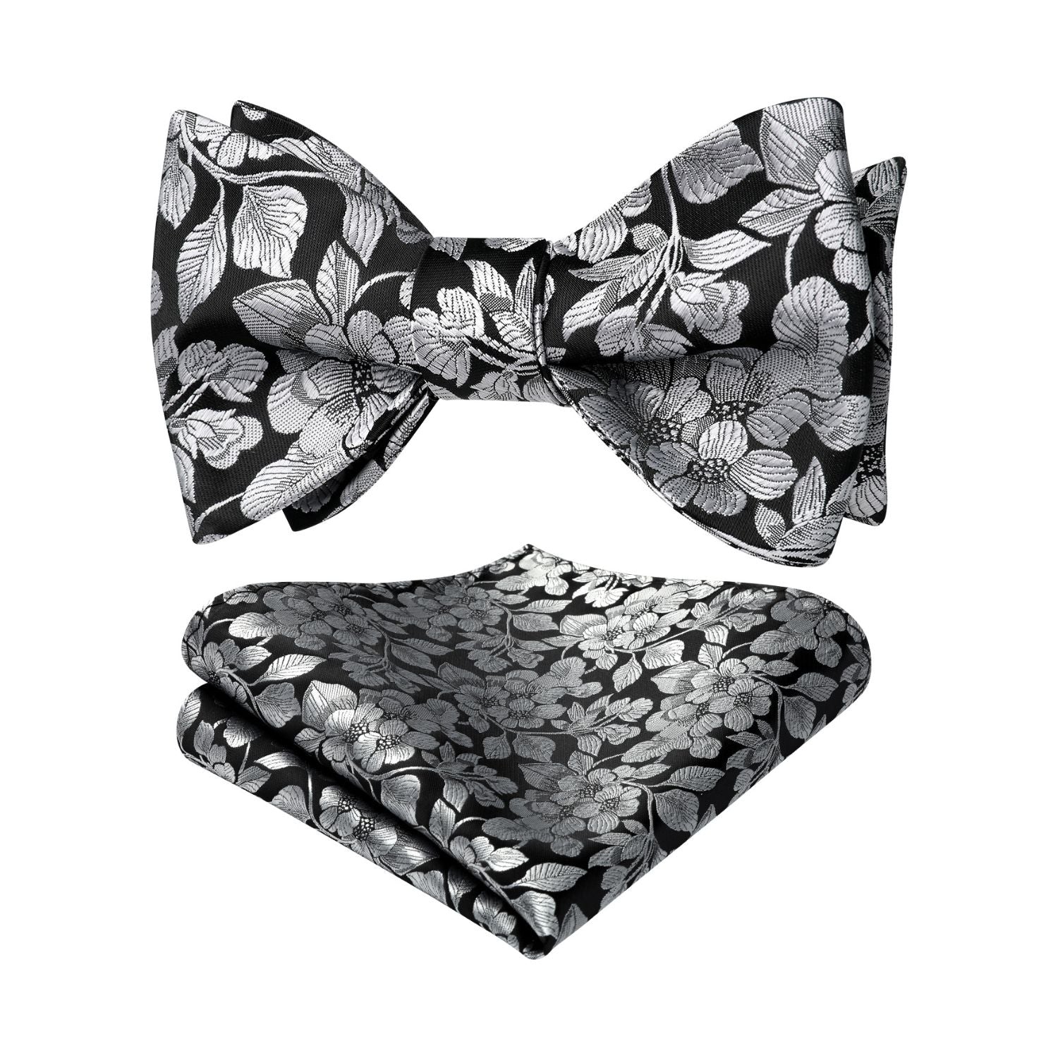Silver Black Floral Bow Tie Set Groomsmen Wedding