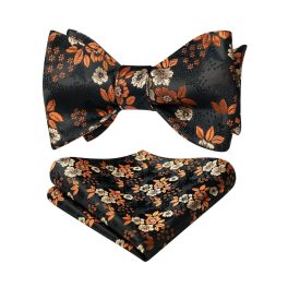 Black Floral Bow Tie Set Groomsmen Wedding