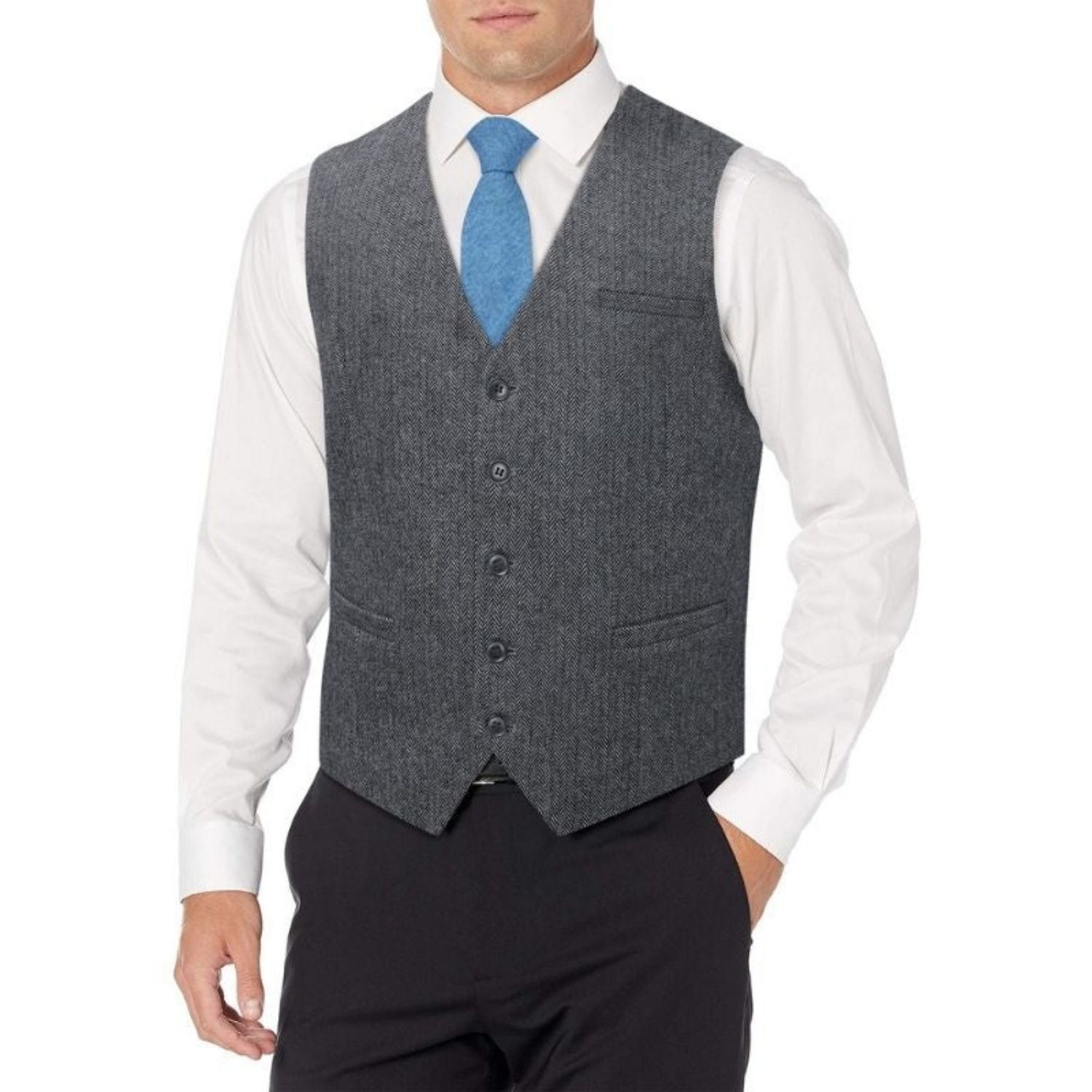 Men's Grey Wool Blend Suit Vest Formal Wear - Image 3