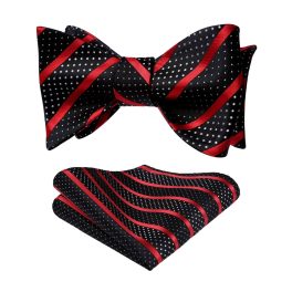 Red Black Striped Bow Tie Accessories Set For Evening Wear