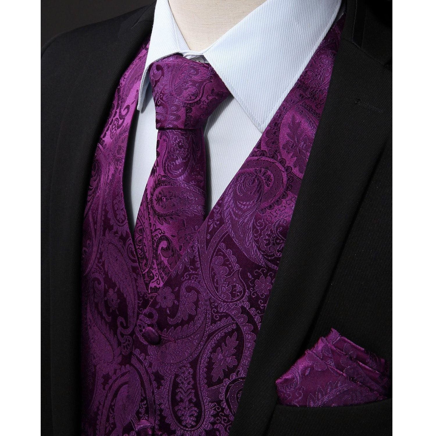Men's Purple Paisley Vest Tie Set For Weddings - Image 2