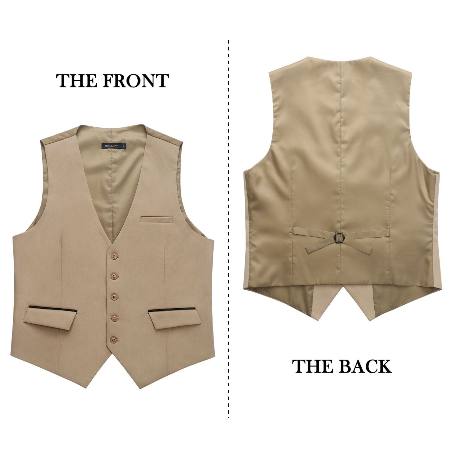 Men's Light Khaki Satin Suit Vest Formal Wear - Image 2