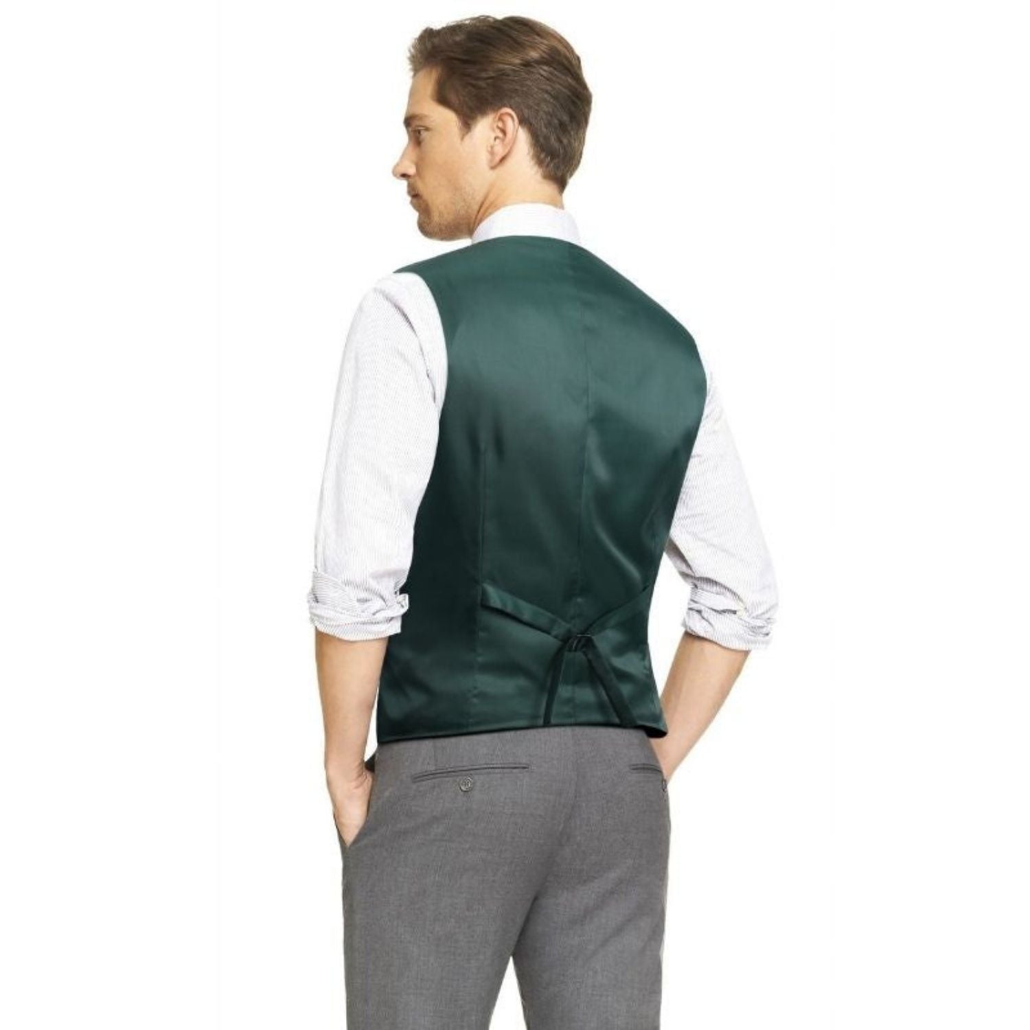 Men's Green Black Satin Suit Vest Formal Wear - Image 3