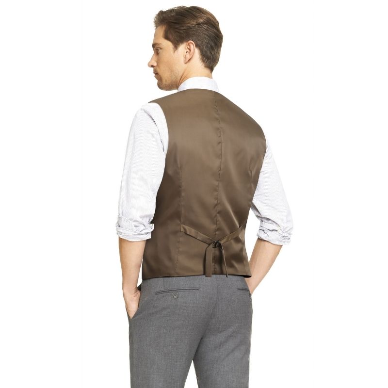 Men's Khaki Satin Suit Vest Formal Wear - Image 3