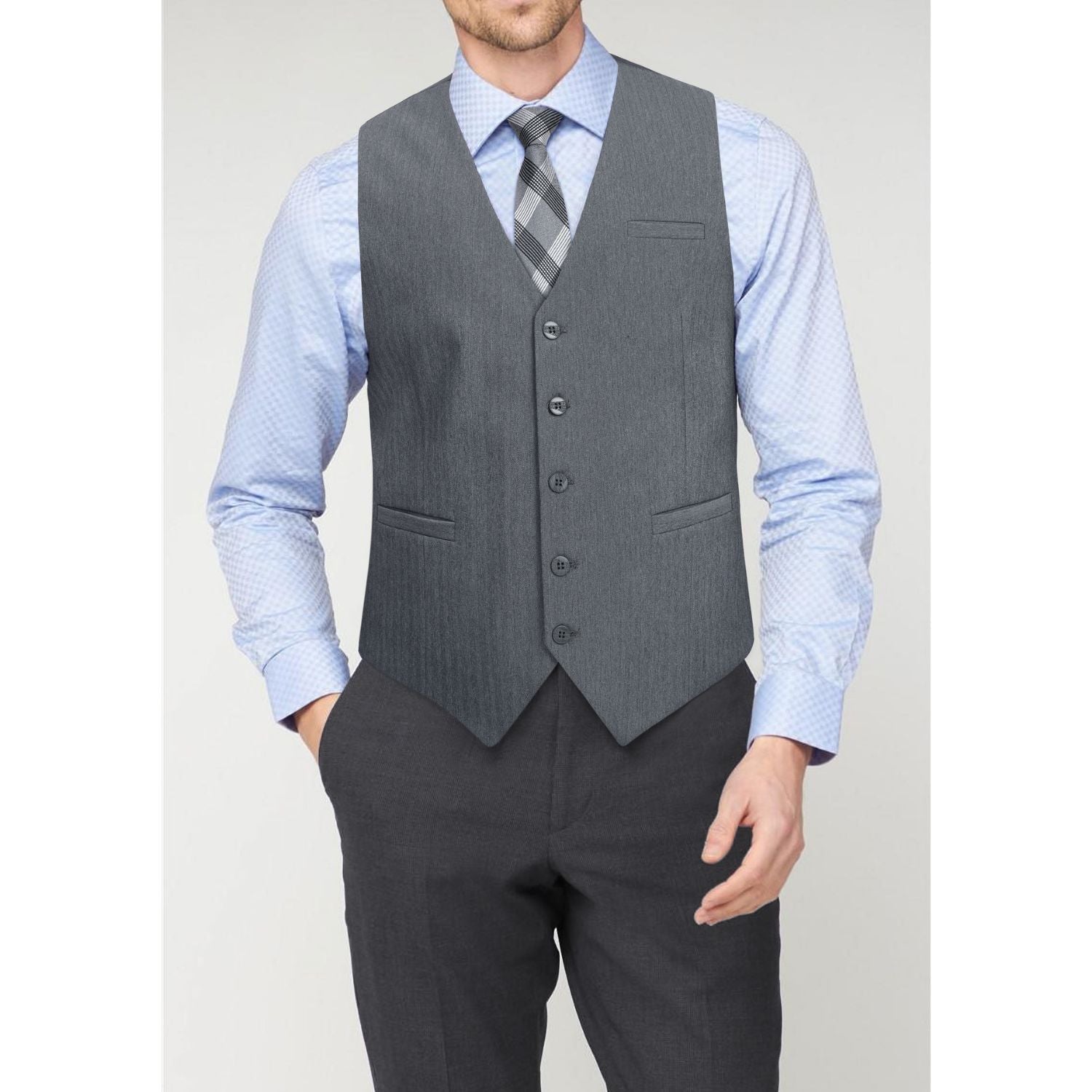 Men's Grey Satin Suit Vest Formal Wear - Image 3