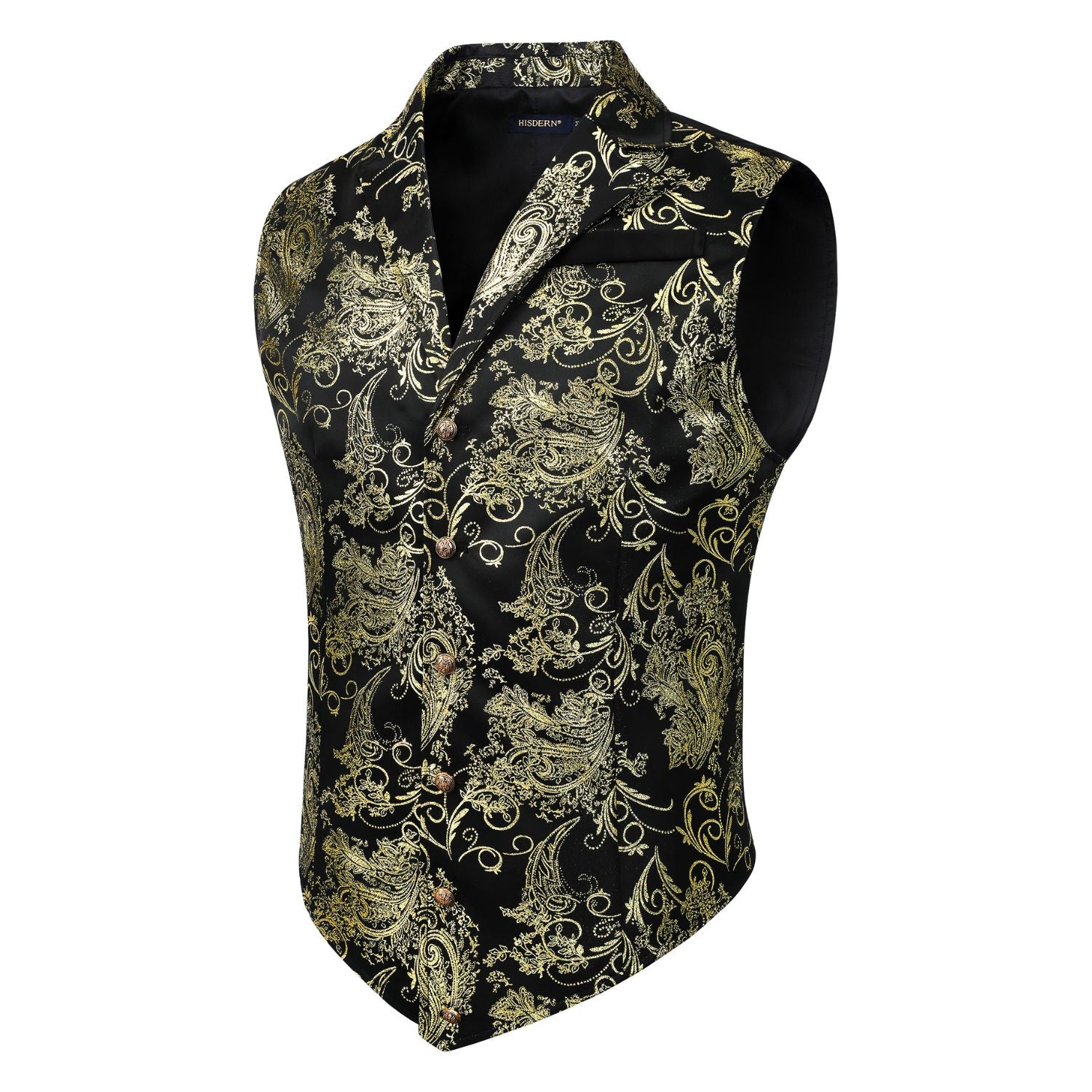 Gothic Men's Formal Vest Black Gold Lapel Party Coat - Image 2