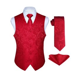 Red Tailored Slim Fit Silk-Lined Dress Vest For Weddings & Tuxedo Pairing