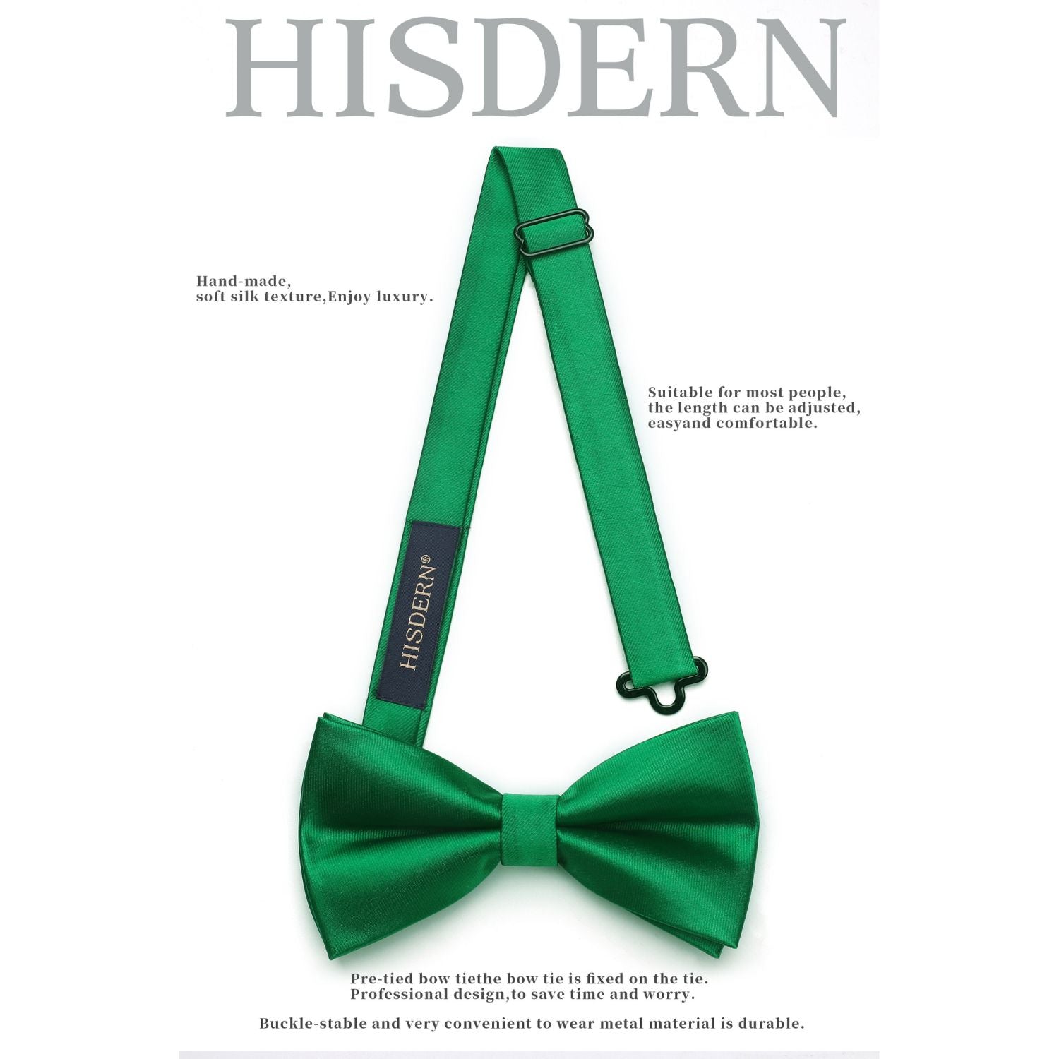 Green Solid Pre-Tied Bow Tie For Evening Wear - Image 3