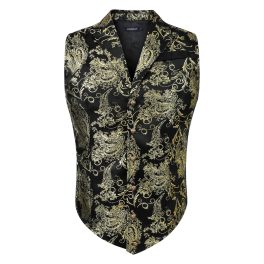Gothic Men's Formal Vest Black Gold Lapel Party Coat