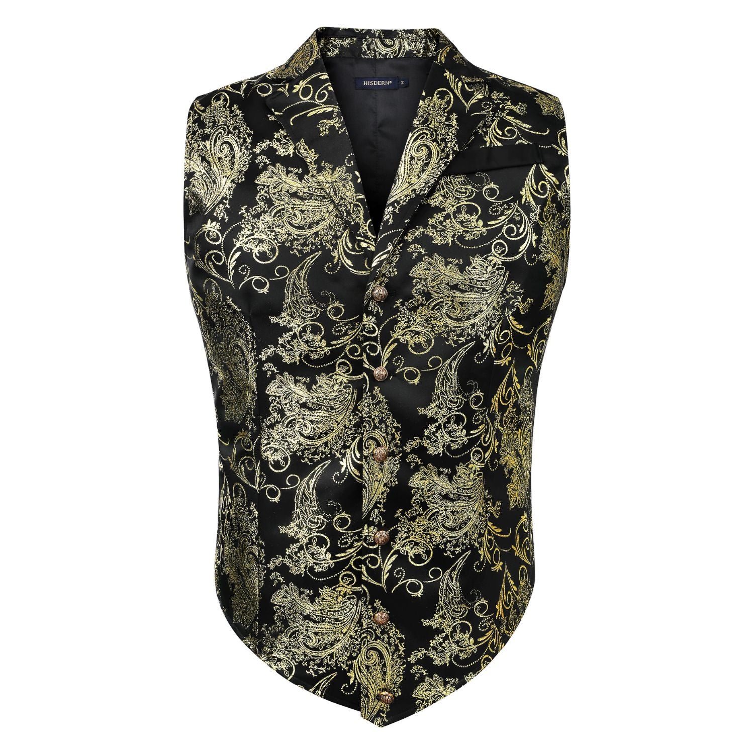 Gothic Men's Formal Vest Black Gold Lapel Party Coat