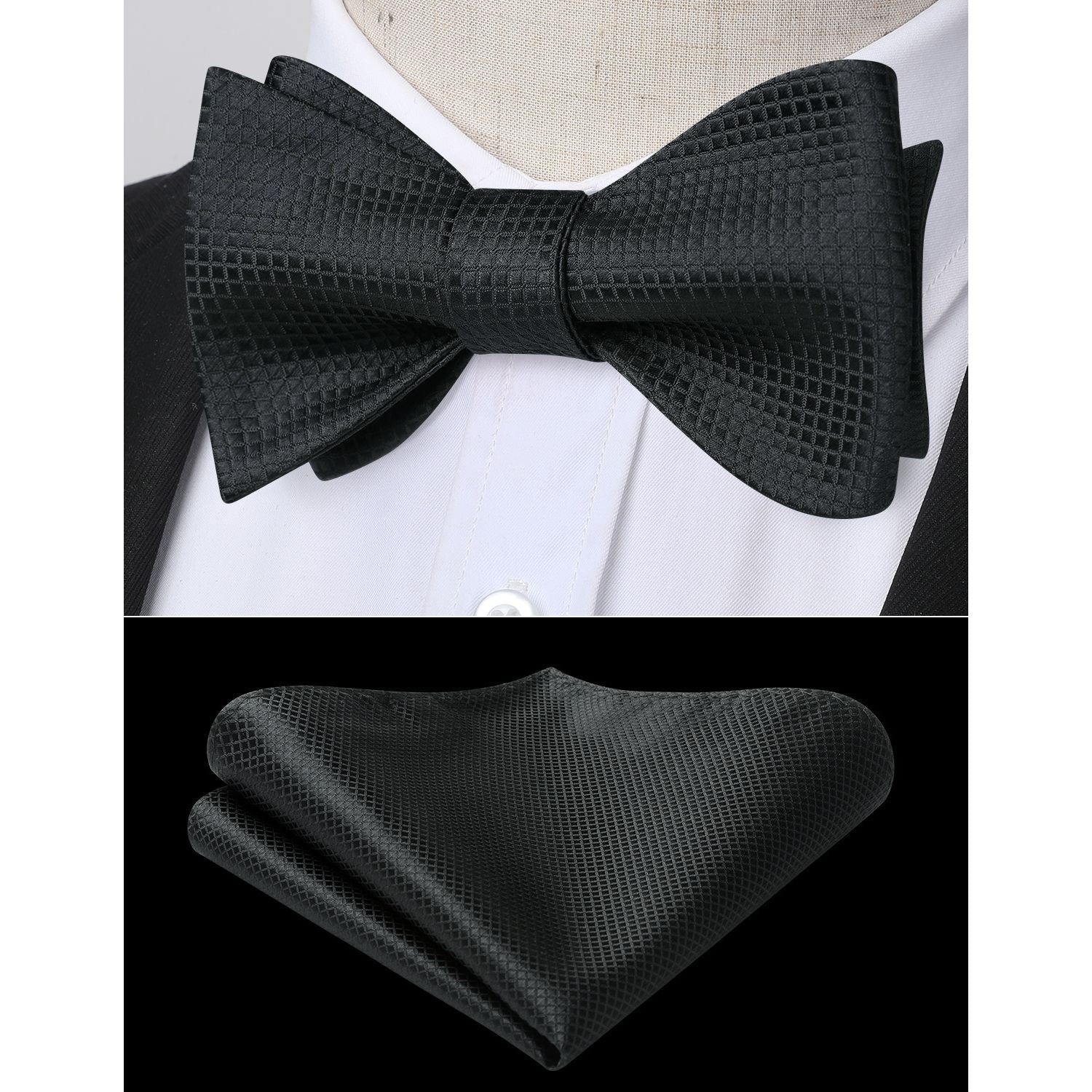 Black Plaid Bow Tie Set For Special Occasions - Image 2