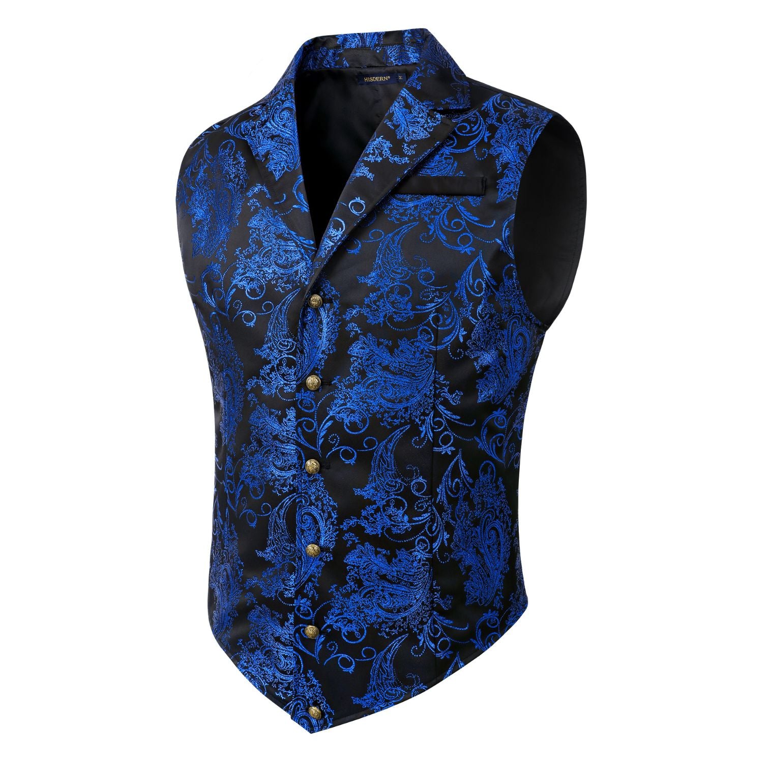 Gothic Men's Formal Vest Black Blue Lapel Party Coat - Image 2