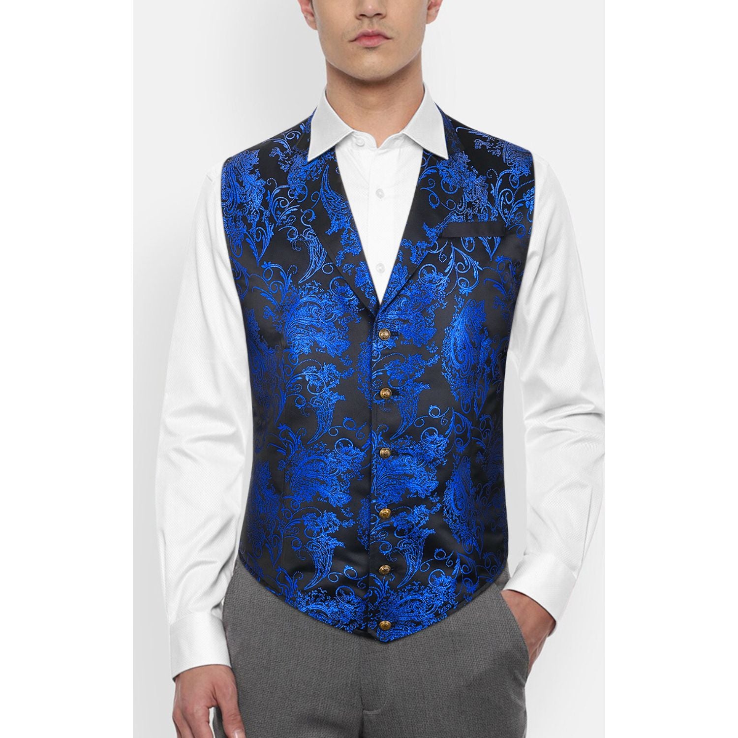 Gothic Men's Formal Vest Black Blue Lapel Party Coat - Image 3