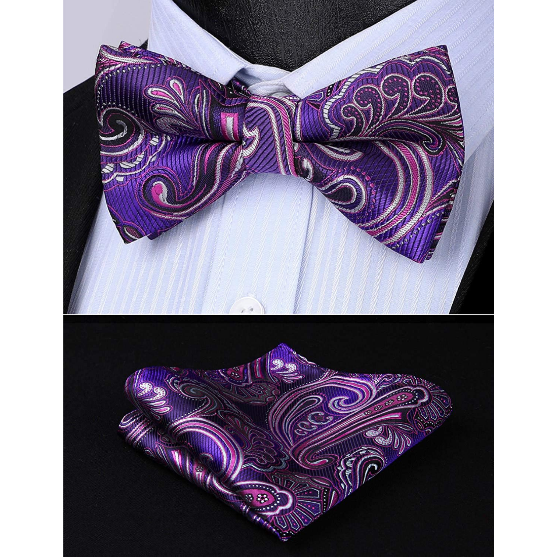 Vintage Purple Paisley Pre-Tied Bow Tie Set For Wedding - Image 2