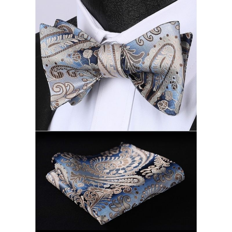 Blue Paisley Bow Tie Set Groomsmen Wedding - Image 2