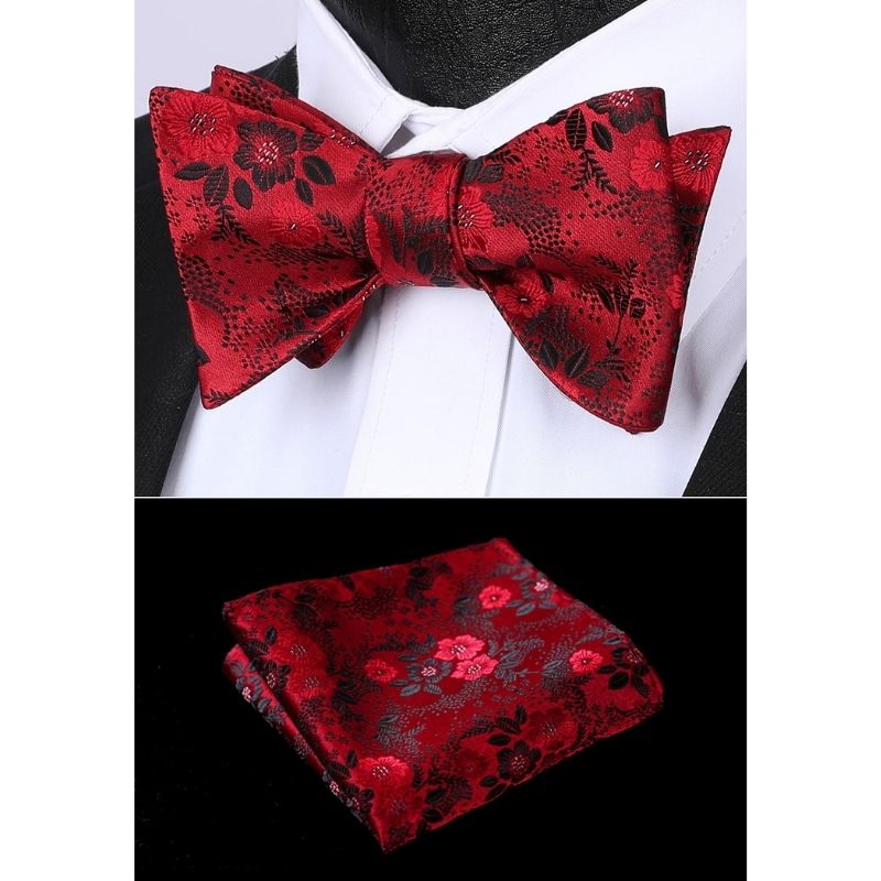 Red Black Floral Bow Tie Set Groomsmen Wedding - Image 2