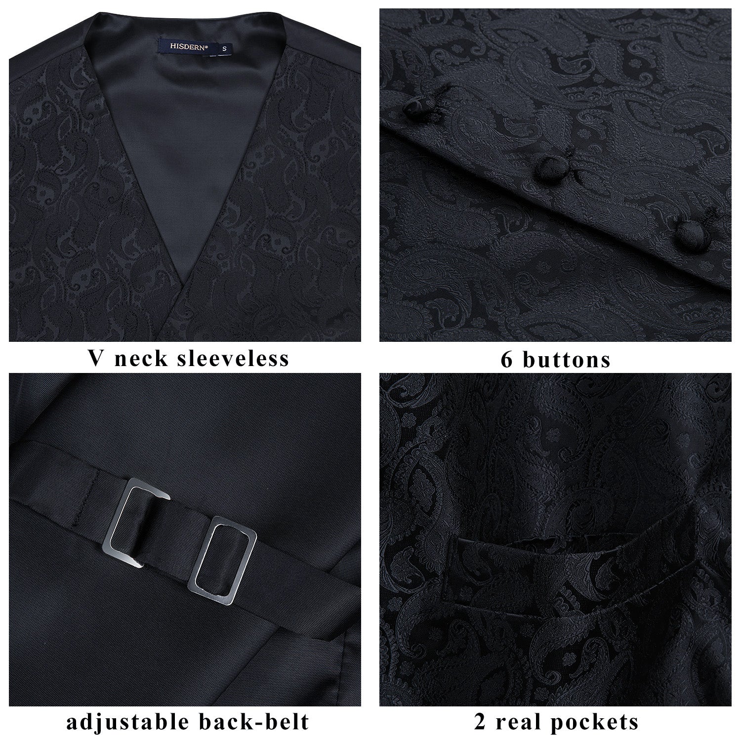 Men's Black Paisley Vest Tie Set For Weddings - Image 3
