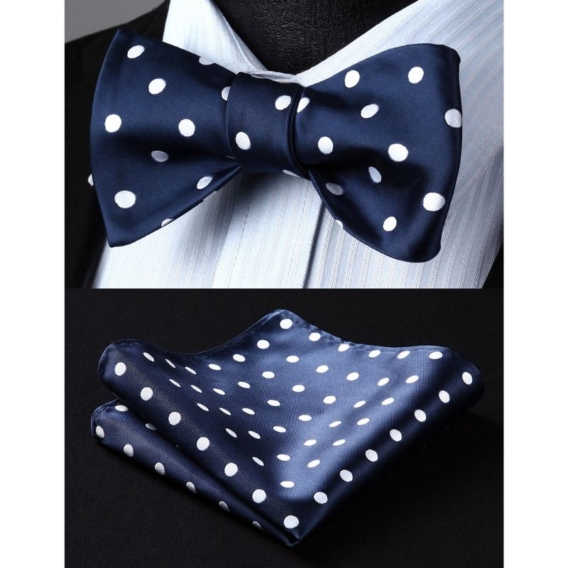 Polka Dots Blue White Bow Tie Set For Party Wedding - Image 3