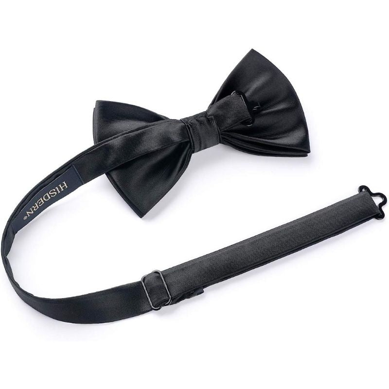 Black Solid Pre-Tied Bow Tie Accessories Set For Evening Wear - Image 3