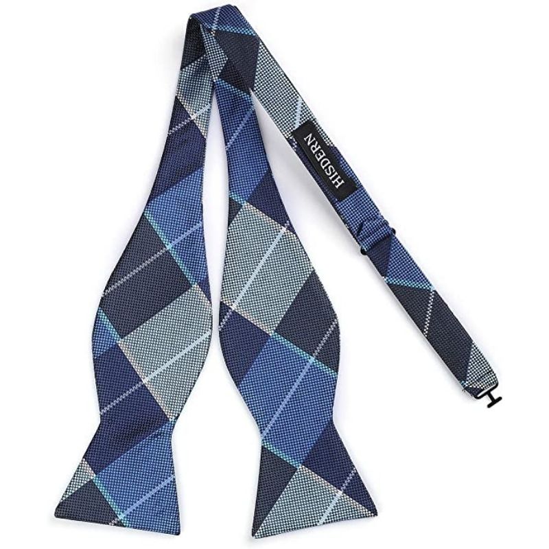 Blue Navy Blue Plaid Bow Tie Set For Special Occasions - Image 3