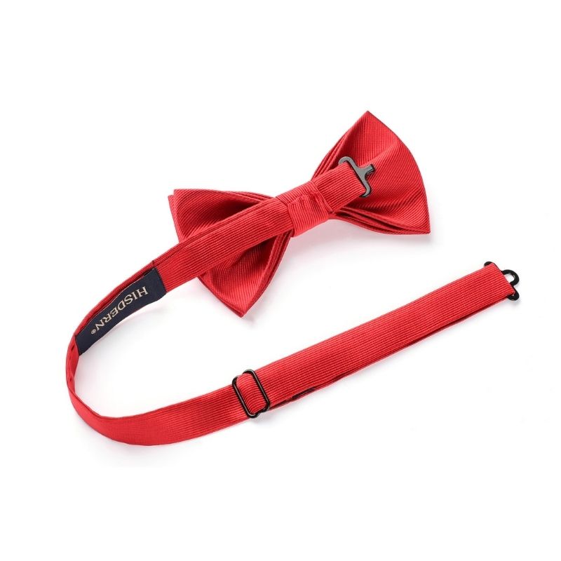 Red Solid Pre-Tied Bow Tie Accessories Set For Evening Wear - Image 3