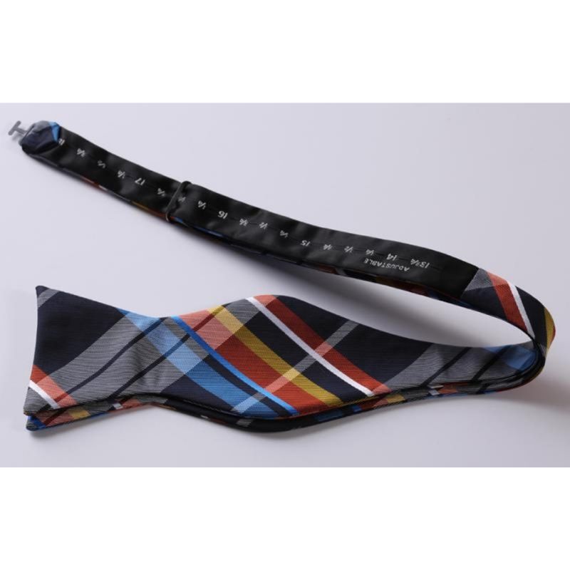 Grey Orange Navy Plaid Bow Tie Set For Special Occasions - Image 3