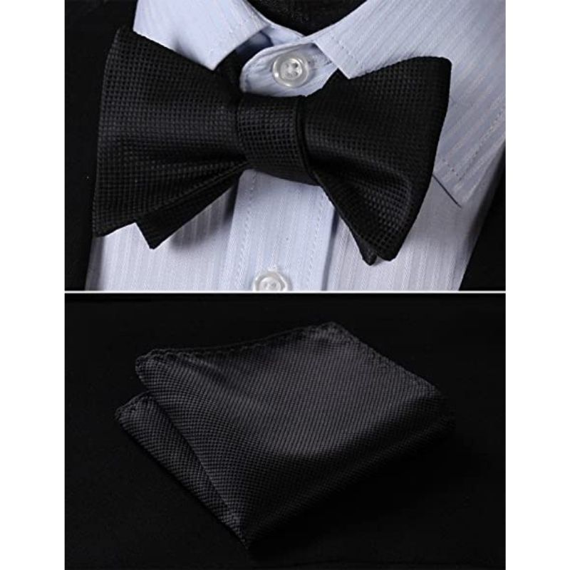 Black Solid Bow Tie Accessories Set For Evening Wear - Image 2