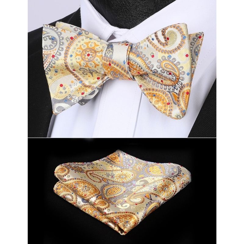 Yellow Grey Paisley Bow Tie Set For Evening Wear - Image 2