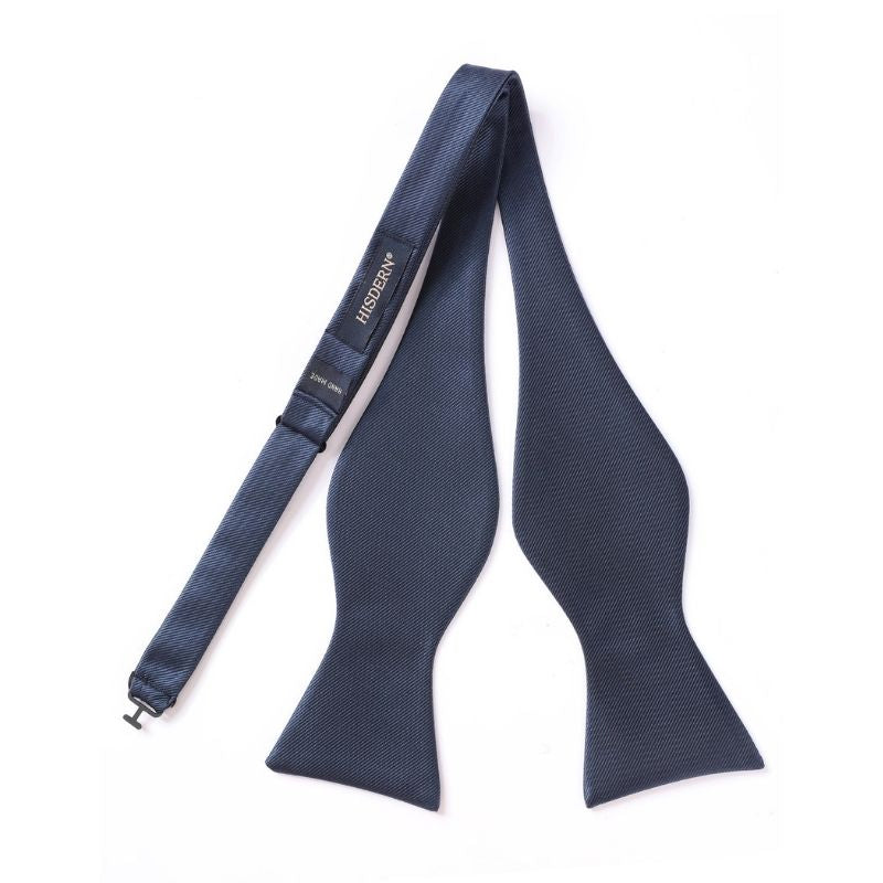 Navy Blue Solid Bow Tie Accessories Set For Evening Wear - Image 3
