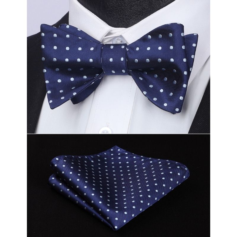 Polka Dots Blue Bow Tie Set For Party Wedding - Image 3