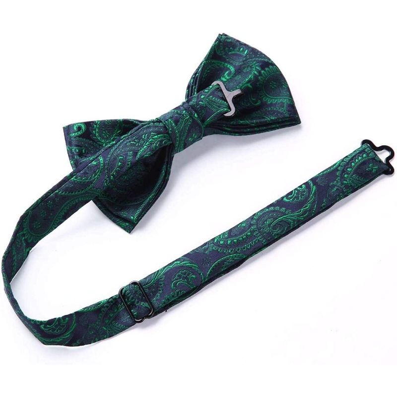 Vintage Green Navy Paisley Pre-Tied Bow Tie Set For Wedding - Image 3