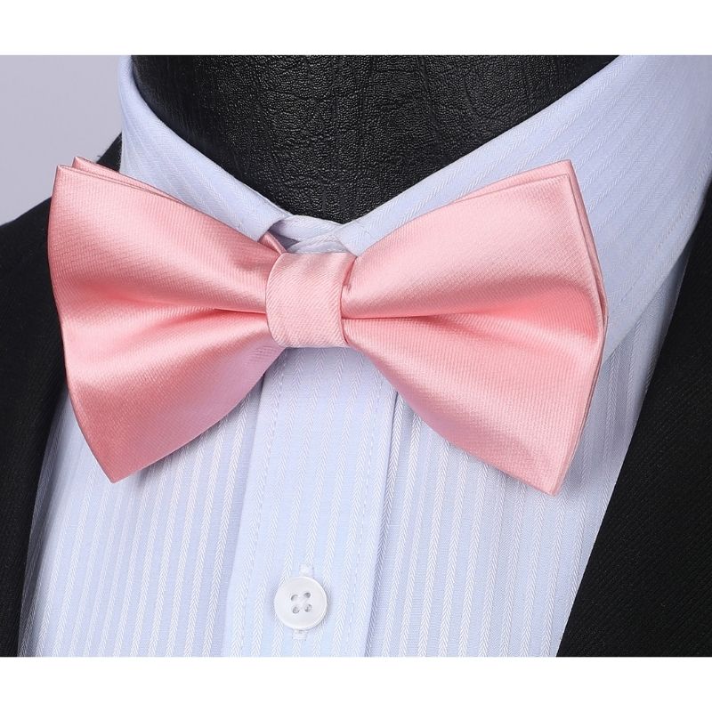 Pink Solid Pre-Tied Bow Tie Adjustable For Wedding Party - Image 2