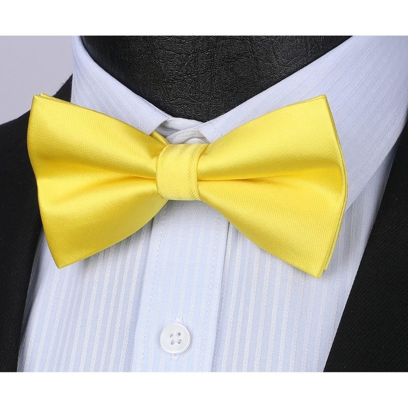 Yellow Solid Pre-Tied Bow Tie For Evening Wear - Image 2
