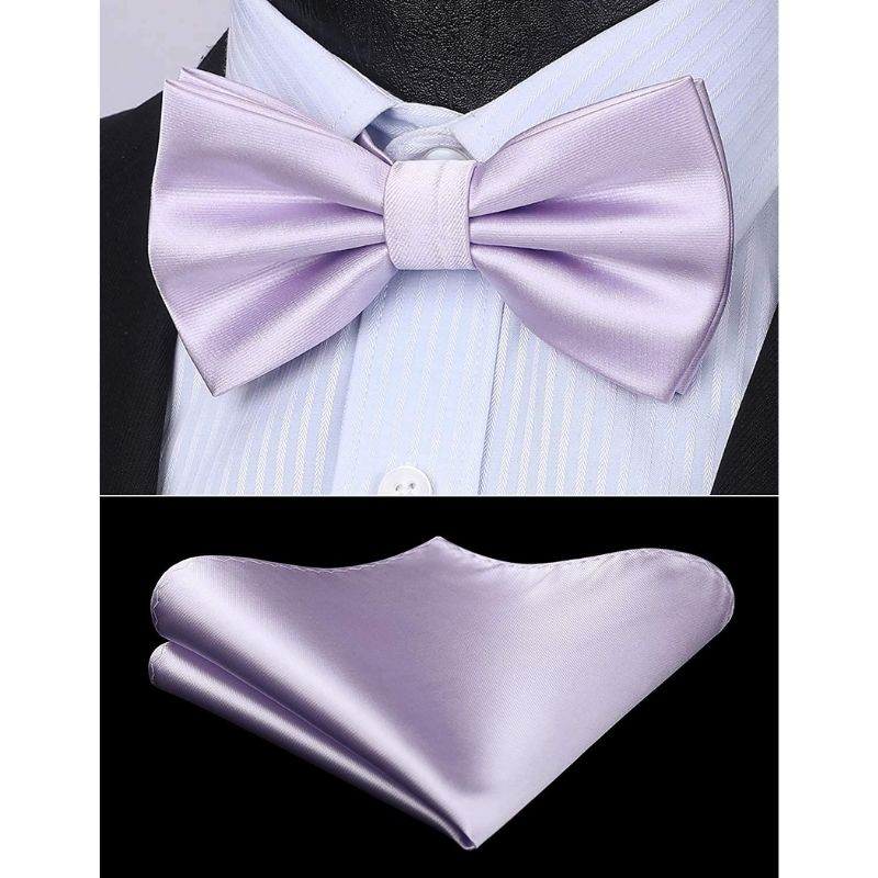 Lavender Solid Pre-Tied Bow Tie Accessories Set For Evening Wear - Image 2