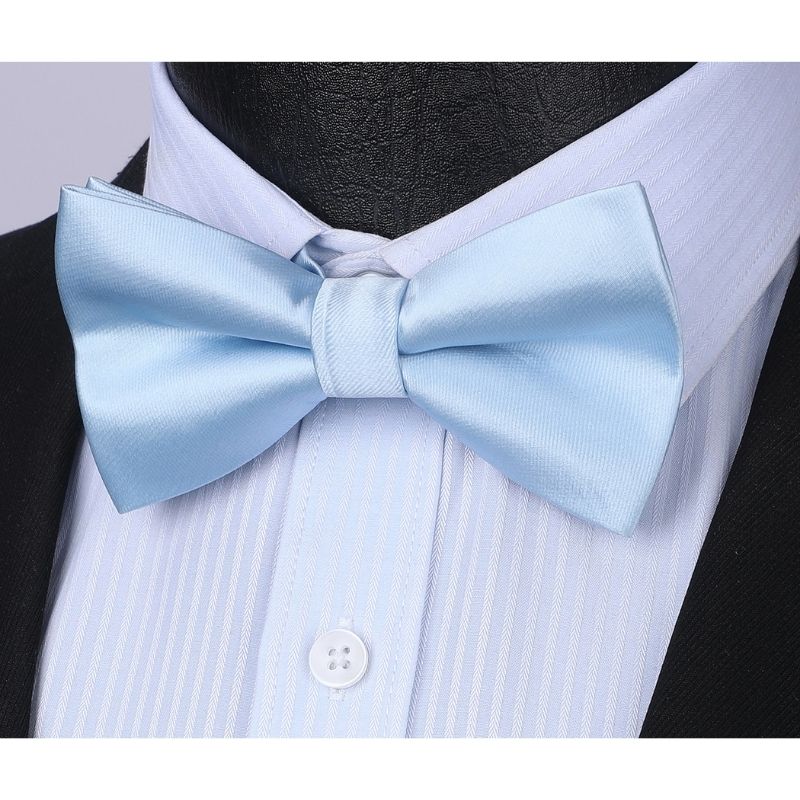 Baby Blue Solid Pre-Tied Bow Tie For Evening Wear - Image 2