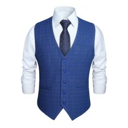 Men's Royal Blue Plaid Slim Suit Vest Formal Wear