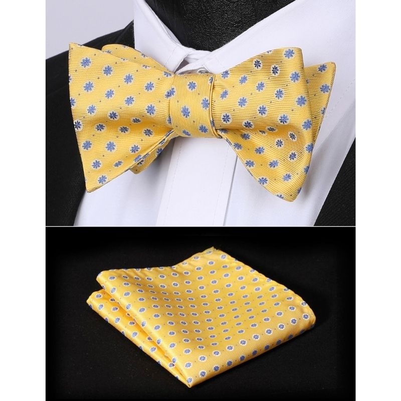 Yellow Blue Floral Bow Tie Set Groomsmen Wedding - Image 2