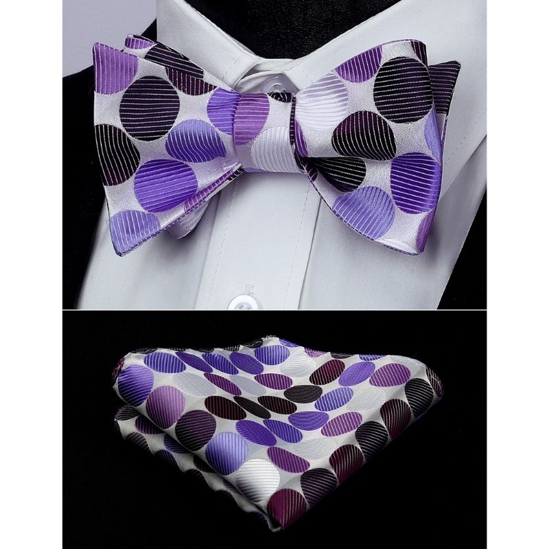 Polka Dots Purple Bow Tie Set For Party Wedding - Image 2
