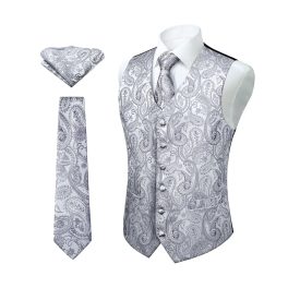 Men's Grey Paisley Vest Tie Set For Weddings Anniversary
