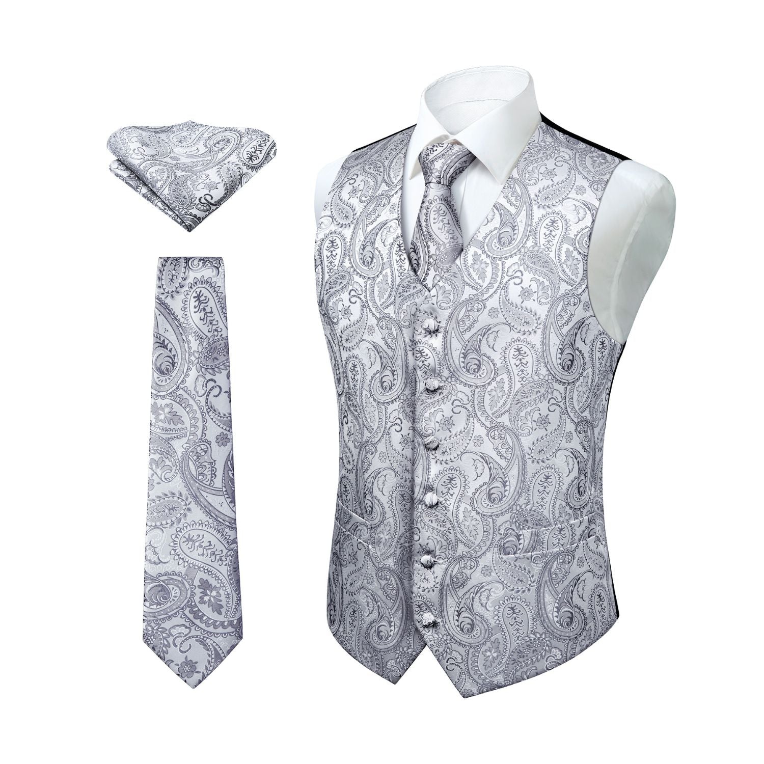 Men's Grey Paisley Vest Tie Set For Weddings Anniversary