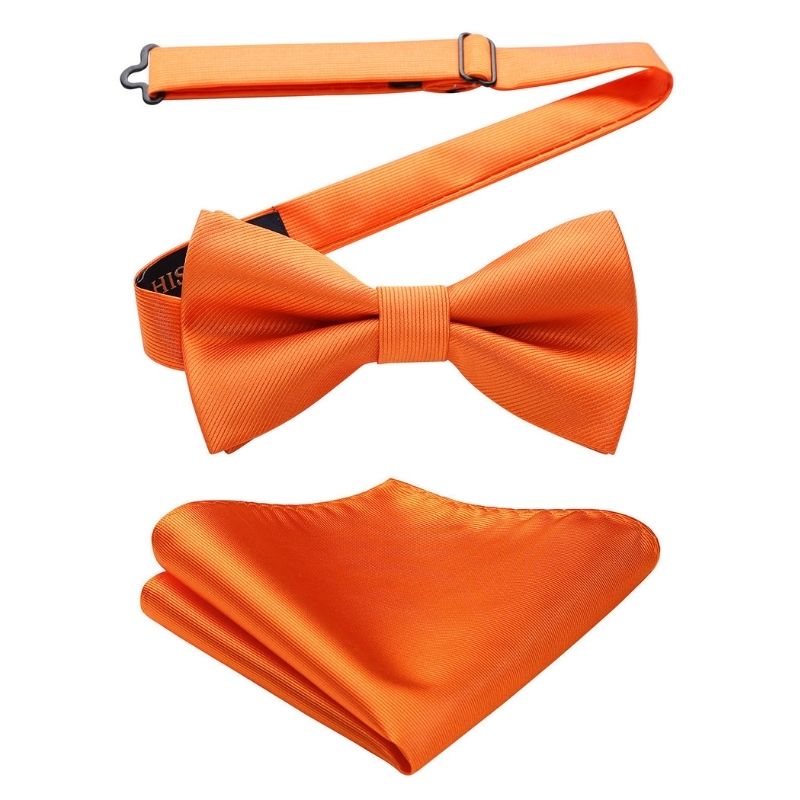 Orange Solid Pre-Tied Bow Tie Accessories Set For Evening Wear