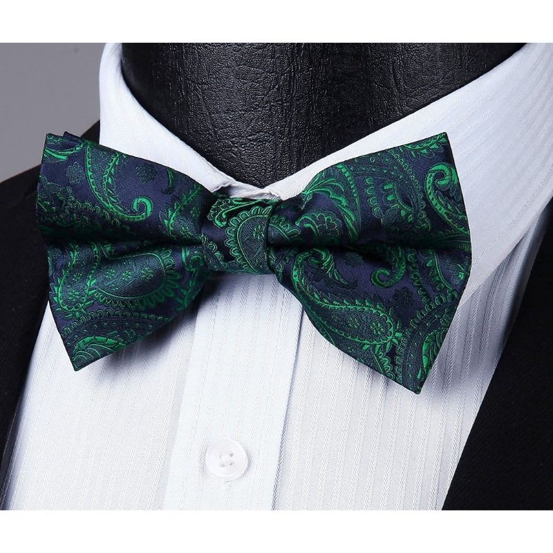 Vintage Green Navy Paisley Pre-Tied Bow Tie Set For Wedding - Image 2