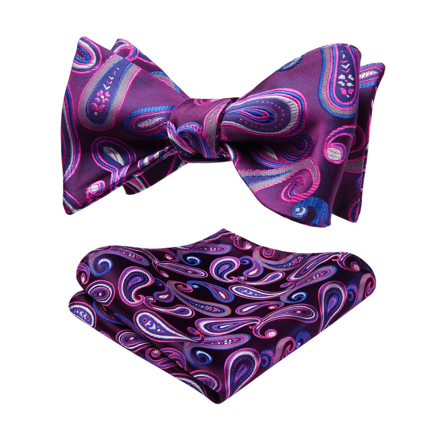 Vintage Blue And Purple Paisley Bow Tie Set
