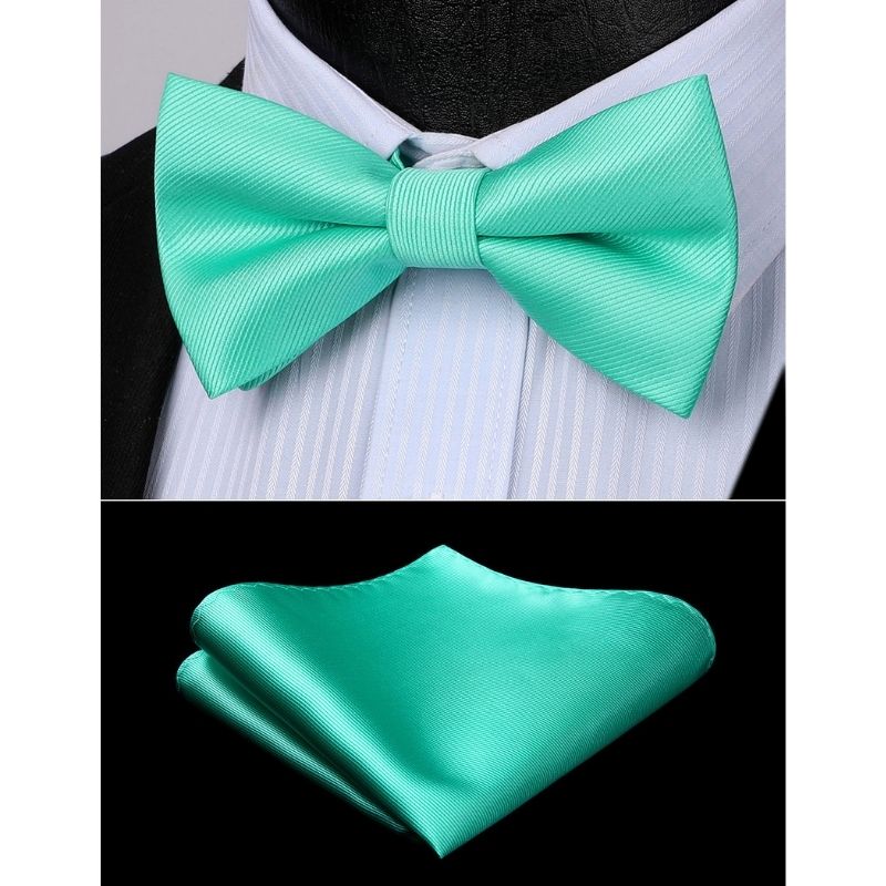 Mint Green Solid Pre-Tied Bow Tie Accessories Set For Evening Wear - Image 2