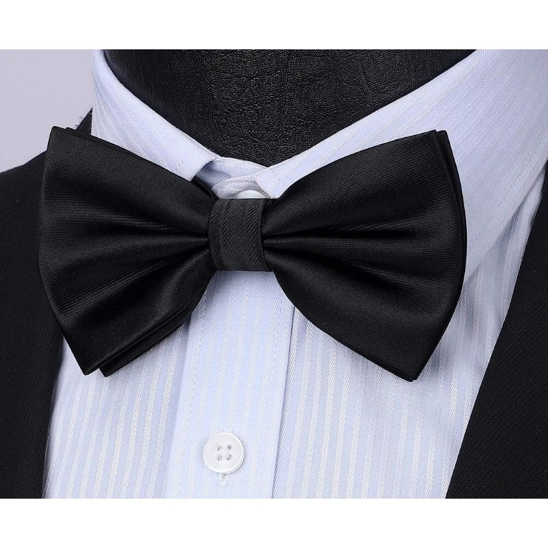 Black Solid Pre-Tied Bow Tie Accessories Set For Evening Wear - Image 2