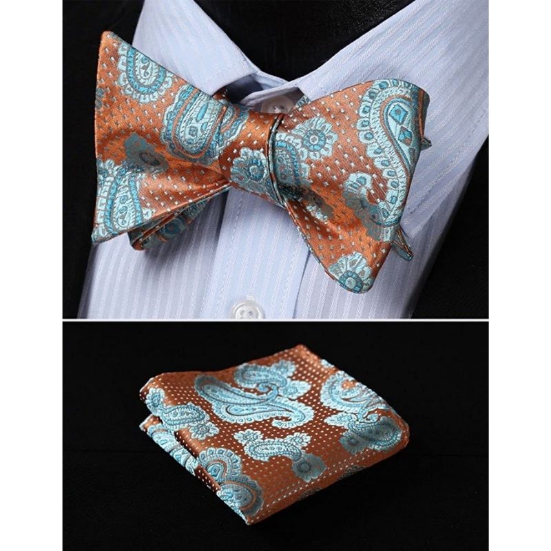 Orange Blue Floral Bow Tie Set Groomsmen Wedding - Image 2