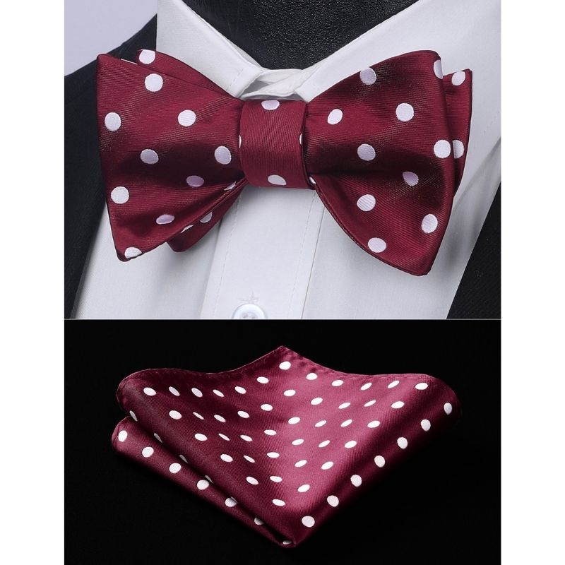 Polka Dots Burgundy White Bow Tie Set For Party Wedding - Image 2