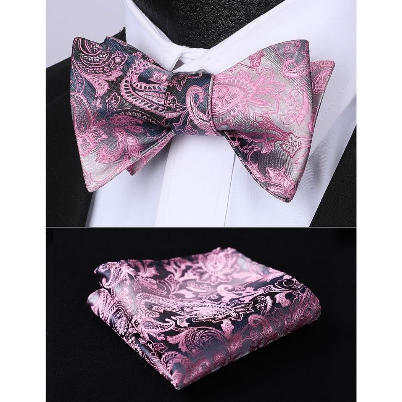 Pink Black Paisley Bow Tie Set For Evening Wear - Image 2