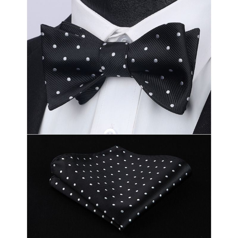 Polka Dots Black Silver Bow Tie Set For Party Wedding - Image 2