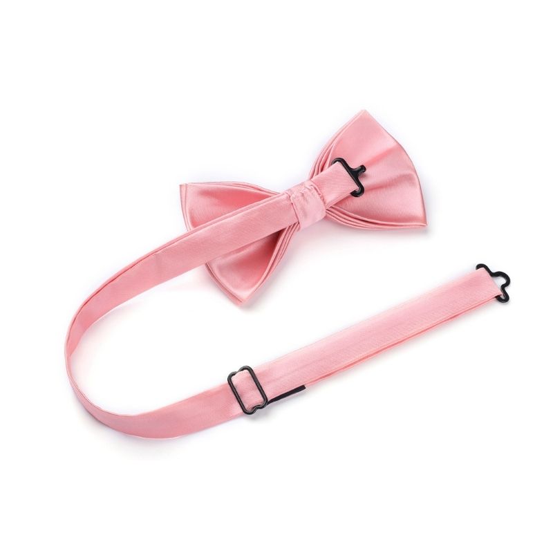 Pink Solid Pre-Tied Bow Tie Adjustable For Wedding Party - Image 3